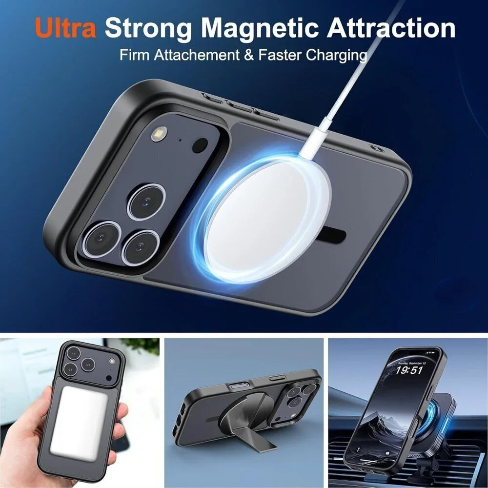 Black Iphone 17 Pro Max Case Compatible Magsafe Translucent Matte Shockproof
